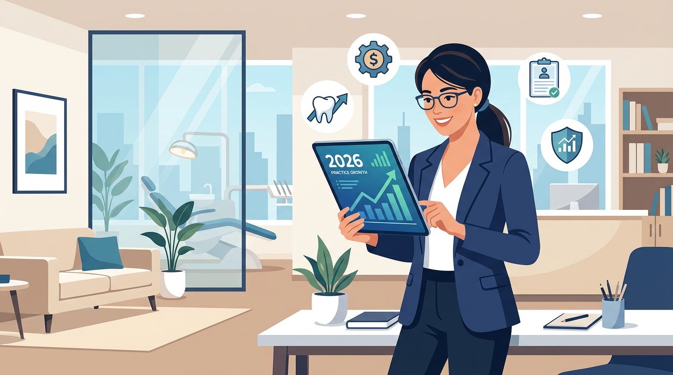 Dental practice owner reviewing 2026 industry trends on tablet