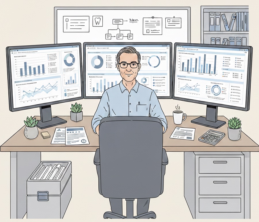 CPA reviewing dental practice revenue cycle metrics dashboard