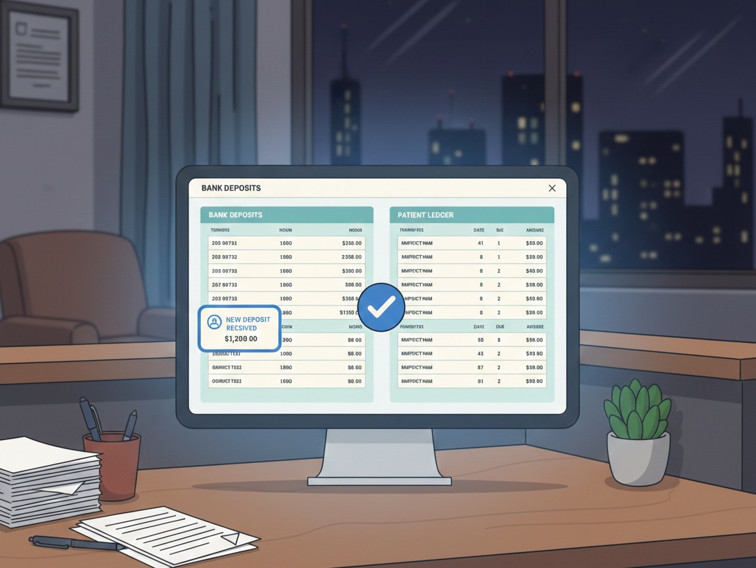 Dental office staff reconciling Delta Dental payment on computer