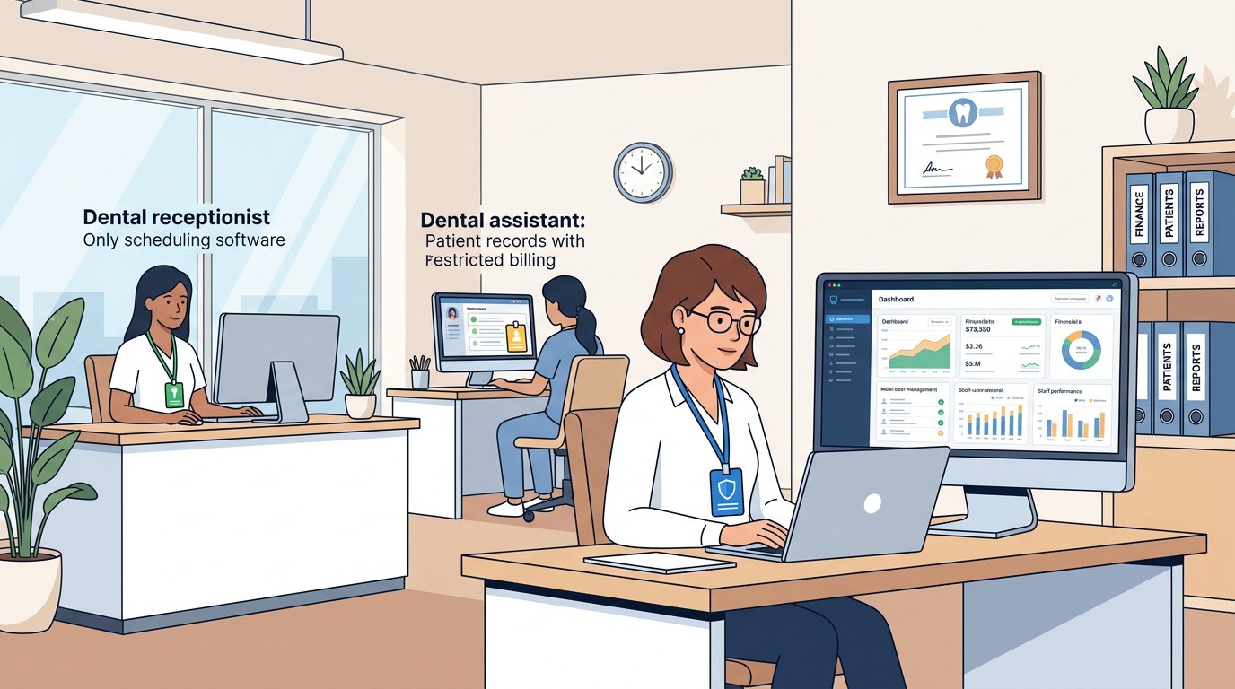 Different staff roles with different access levels to practice systems