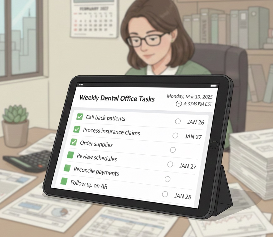 Accountant completing monthly close checklist for dental client