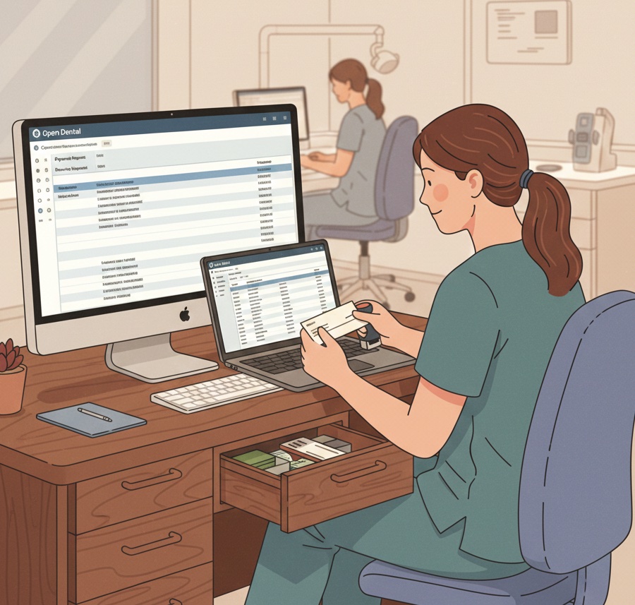 Front desk staff properly handling patient check payment