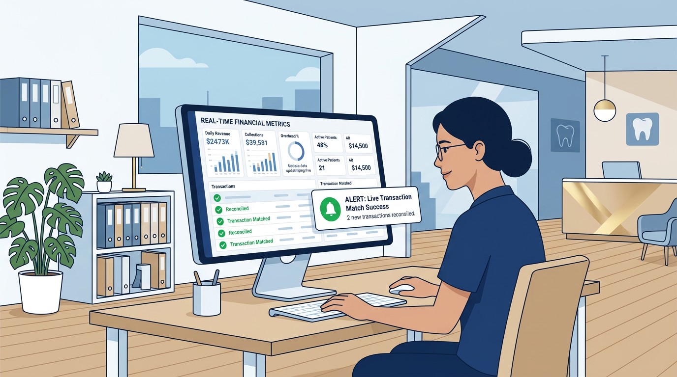 Real-time reconciliation dashboard showing instant alerts