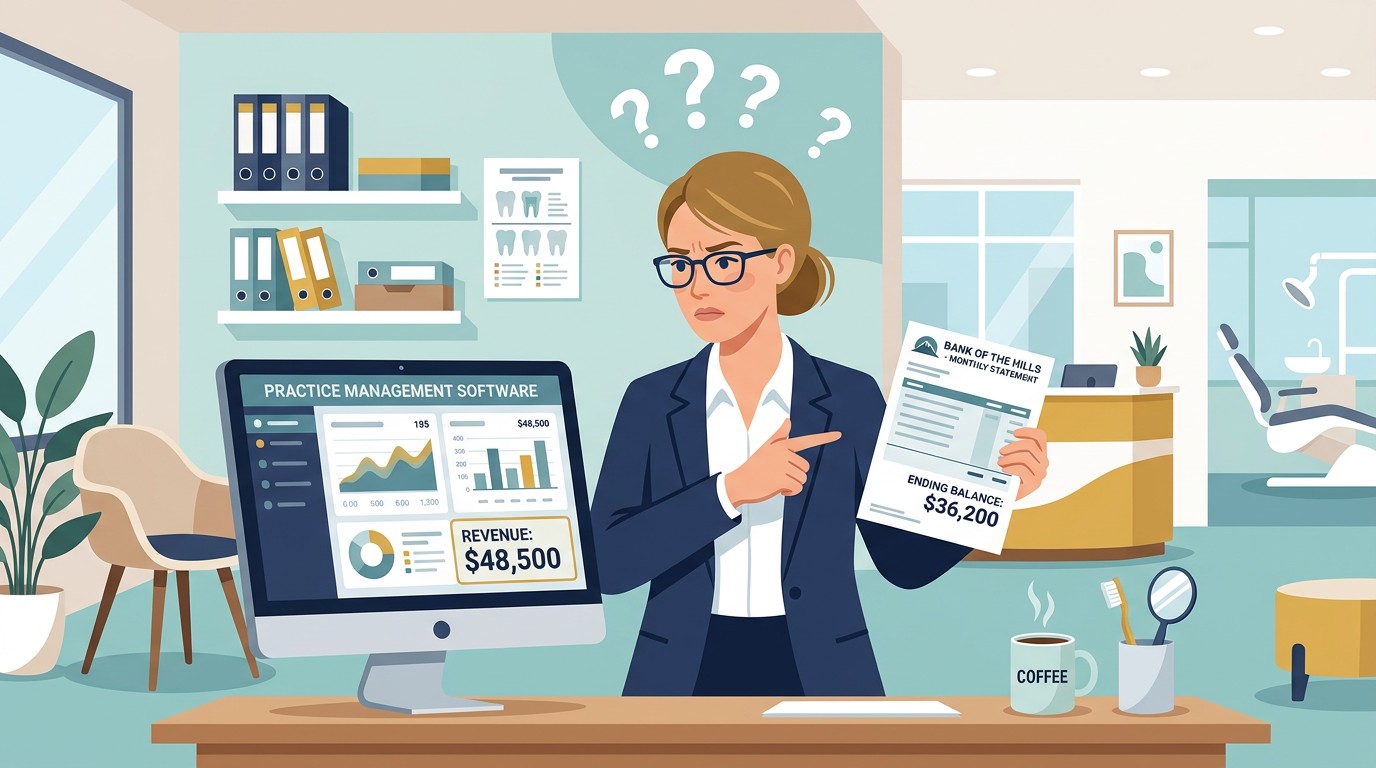 Practice owner comparing PMS screen to bank statement